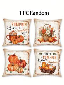 4pcs/1pc Autumn Thanksgiving Themed Pillow Set - Pumpkin And Flower Basket Pattern | 18x18 Inches | Zipper Closure | Soft And Comfortable Fabric - Durable, Fade Resistant, Machine Washable, Suitable For Thanksgiving Outdoor Decoration, Home Decoration, Terrace Decoration, Bedroom Decoration. Excluding Core Pillow Case Pillow Cases Cushion Cover Cushion Covers