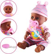 12"Baby Doll Role Play Set With Miniature Baby Crib High Chair - Black - View 6