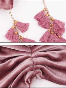 1 件复古时尚流苏头带帽，女式头巾头巾，波西米亚交叉头巾 - 彩色 - 查看 9