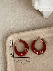 1 对时尚精致的 U 型泪滴耳夹，适合任何场合的女性 - 酒紅色 - 查看 5