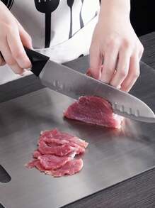 银色光滑不锈钢砧板，厨房可翻转食物准备台，适合生肉、家禽、鱼类，防臭防污，简约设计，砧板替代品，表面适用于肉类、蔬菜、水果，无孔卫生食物准备，现代厨房必备