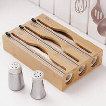 1 szt. Dozownik do folii bambusowej, organizer kuchenny z bambusa, pudełko do przechowywania folii aluminiowej i folii plastikowej, odpowiednie do kuchni