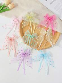 8pcs/Set Girls' Sweet Cute Versatile Fresh Hair Clips/Pins, Contrasting Color Net Ribbon Bow Floral Print Claws