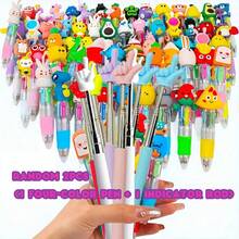 Juego de 2/4 piezas de bolígrafos punteros retráctiles para maestros + bolígrafos de 4 colores, punta de acero inoxidable y Body de plástico PP, con diseños divertidos de comida, útiles interactivos para el aula, premios escolares, regalos para maestros, recuerdos de fiesta (Diseño de frutas, aperitivos, verduras) - Multicolor - Ver 9