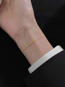 1pc Stainless Steel Snake Bone Design 18K Gold Plated Dainty Women Bracelet, Won't Fade