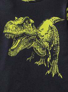 Young BoyComfortable Cartoon Dinosaur Pattern Luminous Long Sleeve + Long Pants Home Outfit Set (Glowing Only Under UV Light)