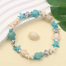 10/20/30pcs Artificial Turquoise Ocean Theme Beads, Turtle Pendant, Starfish Synthetic Turquoise Beads, Jewelry Alloy Beads DIY Bohemian Bracelet Necklace Ankle Set