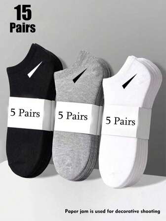 15 paar unisex sokken, sportsokken, wit/zwart/grijze korte sokken, onzichtbare sokken, effen kleur, minimalistische mode, geschikt voor casual dagelijks gebruik