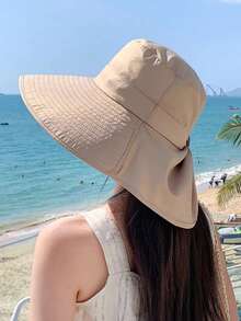 1 件装大檐遮阳帽，带颈部保护，户外防紫外线夏季女士帽子，带马尾孔，韩版时尚宽檐软边沙滩遮阳帽，适合海滩、户外、旅行、徒步旅行、登山 - 8555 - 查看 4