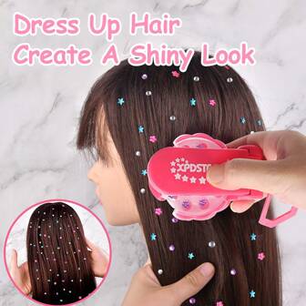 Magic Rhinestone Hair Jewelry Accessories Set, Magic Diamond Applicator Hair Sticker Toy, Girls Jewel Machine & Refill Set, Girls Flash Drill Nail Drill DIY Toy, Party Hair Decorations DIY Set, Create Beautiful Shimmering Hairstyles, Home Items Decoration Tools, Ideal Gifts For Kids Aged 3+ (Random Rhinestone Colors Styles)