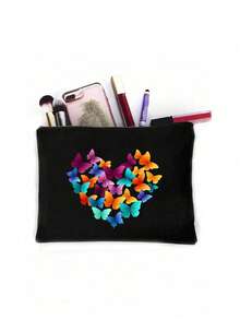 Mochila escolar grande con estampado de mariposa para adolescentes, mochila escolar de moda en negro, mochila escolar para estudiantes. Cartera larga con monedero clásico de gran capacidad con cremallera (color y estilo aleatorios). Bolsas y estuches para portátil de vuelta al cole. - Negro - Ver 7