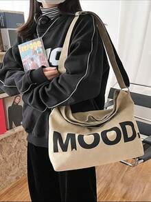 1 件复古帆布图案单肩包学院风学生大容量手提包斜挎包易于携带的时尚收纳包节日派对小礼物（不同批次颜色可能略有不同）2000 年代风格街头服饰 - 深灰色 - 查看 3