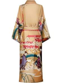 DandyChic Women's Long Floral Satin Robes Imitation Silk Sleepwear Bridal Dressing Gown For Bridesmaid Nightgownhalloween - 櫻花香檳 - 查看 5