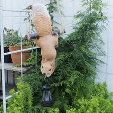 1 件太阳能悬挂松鼠雕像花园灯 - 树脂 LED 灯笼动物雕像，防水户外/室内装饰，适用于庭院、露台、阳台 - 橘色 - 查看 6