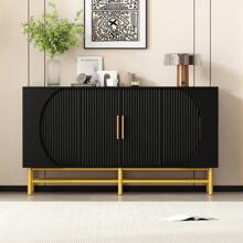 Sairedel Credenza moderna a quattro ante con strisce verticali e ripiani regolabili, unica e funzionale, ideale per soggiorno e sala da pranzo (nero)