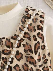 2pcs/Set Toddler Girls Leopard Print 2 In 1 Long Sleeve Dress And Bag, Cute Daily Outfit For Spring/Autumn - Khaki - View 3