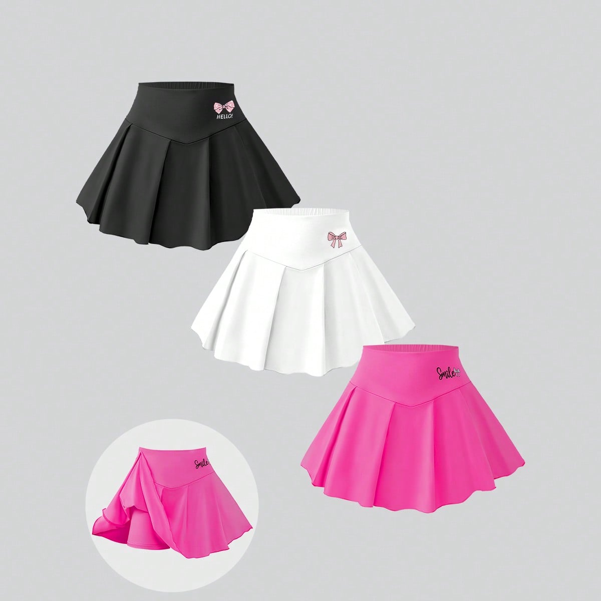 Conjunto de 3 piezas de falda pantalón con estampado de lazo y pliegues, estilo casual escolar para niñas, otoño/invierno