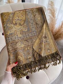 1 件 Pashmina 披肩双色佩斯利提花围巾沙滩罩裙羊绒手感狂野柔软丝滑双面围巾流苏日常生活晚礼服旅行办公室婚礼和礼物 - 彩色 - 查看 7