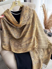 1件套羊绒红色披肩，双色佩斯利提花围巾，沙滩罩衫，羊绒质感，柔软丝滑，双面可用，流苏设计，适合日常、晚宴、旅行、办公、婚礼等场合，亦可作为礼物。 - 彩色 - 查看 4