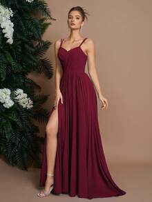 Elisanya Váy dạ hội dài AOSHABABI Burgundy Spaghetti Strap có thể tháo rời, thiết kế chéo cổ chữ V tôn lên vóc dáng thanh lịch, phù hợp với mọi dịp trang trọng, lễ hội âm nhạc, dạ tiệc, đám cưới, tiệc tùng, tốt nghiệp, hẹn hò, ngày lễ và phù dâu - Màu Đỏ Sâu - Xem 4