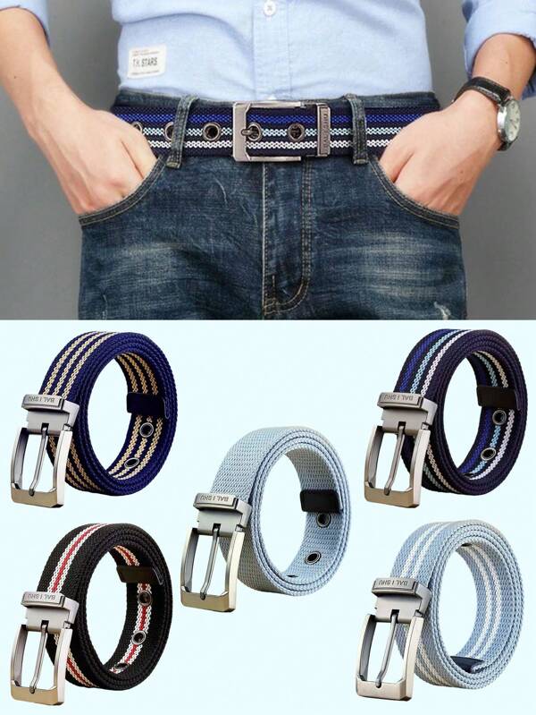 1 pieza Cinturón de lona grueso, versátil y de moda, cinturón casual para pantalones cargo, estilo hebilla, adecuado para hombres, jóvenes, entrenamiento militar, uso al aire libre