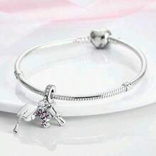 1 Pc Fashion Glamour Graduation Hat Flower Pendant Beaded DIY Bracelet Bracelet Accessories