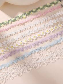 Set de 8 piezas de collares tipo choker de cinta de satén con estampado floral para chicas adolescentes - Multicolor - Ver 7