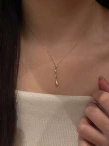 1 件奢华泪滴形吊坠项链，镶嵌闪亮水钻，流苏设计，女士时尚珠宝，适合优雅日常和派对佩戴 - 金色 - 查看 7