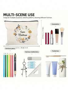 Cosmetic Bag, Linen Pencil Case For Teacher Assistant, College Dormitory Cosmetics Storage, Men's Travel, Simple Toiletries Washing Bag, Sports Decoration Bag, Gift Bag, Cosmetic Bag,Teacher's Day Gift, Reusable Makeup Bag, Women's Simple And Large Capacity Travel Makeup Bag - Multicolor - View 10