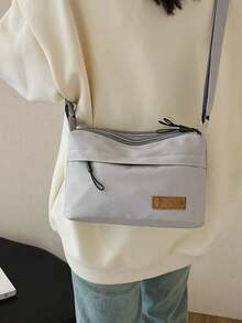 [1 Waterproof Sling Bag] 1 Piece VMI Casual Nylon Sling Bag For Men And Women, Adjustable Shoulder Strap, Waterproof Zipper One Shoulder Crossbody Bag With Multiple Pockets, Solid Color, Polyester Lining, Suitable For Shopping, Wallet, College, Young Women, University Students, Beginners, White-Collar. Very Suitable For Office, University, Work, Business, Commuting, Outdoor Activities, Travel And Hiking. - Grey - View 4