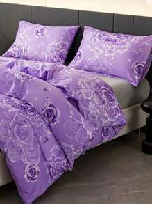 3pcs/Set Floral Duvet - Bedding Set (1 Duvet Cover + 2 Pillowcases, No Inner Core), Machine Washable, Breathable Floral Pattern, Four Seasons Comfort, Zipper Closure, Printed Polyester Fabric, Suitable For Bedroom Bedding