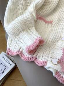 JIANHU Contrast Trim Drop Shoulder Cardigan White - White - View 9