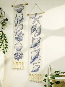 1 tấm thảm treo tường phong cách Boho hình vỏ sò và sao biển, trang trí mùa hè, có tua rua, phù hợp cho phòng khách và phòng ngủ, tranh treo tường dọc, trang trí tường dọc hẹp cho phòng ngủ, phòng tắm và phòng khách (số lượng tua rua ngẫu nhiên) - Nhiều màu - Xem 5