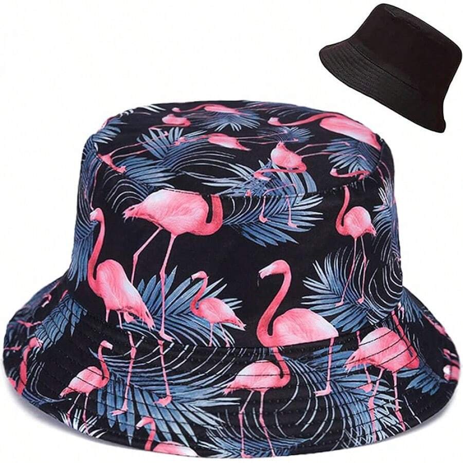 Unisex Reversible Bucket Hat For Beach And Fishing - Flamingo Black - View 1