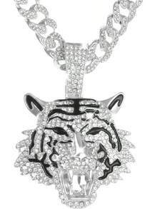 Men's Shiny Cuban Chain Necklace, Miami Style Silver Plated Gold Plated Shiny Necklace, Hop Necklace - 老虎-銀色 - 查看 1