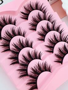 5 对湿妆浓密卷翘 3D 多层凌乱假睫毛，仿貂毛睫毛蓬松浓密自然卷翘妆前乳