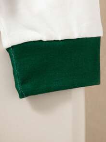 2 件套女孩休闲字母条纹印花半开领落肩长袖上衣运动衫和迷你裙套装，春秋季 - 綠色 - 查看 6