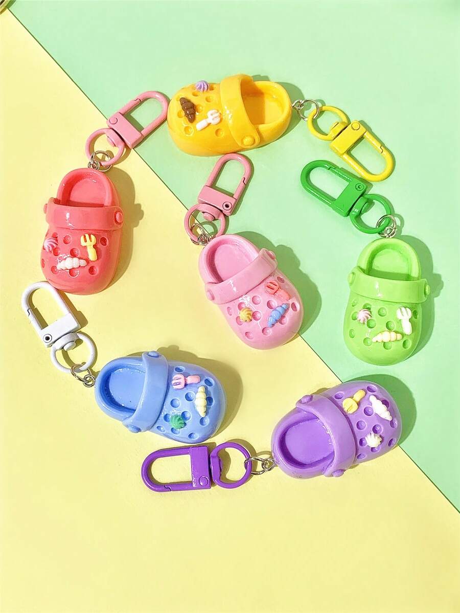 6pcs/Set Colorful Mini Slipper Keychain Cute Cartoon Sweet Small Shoes Pendant Bag Accessory, Suitable For Daily Matching, Party Gifts Gifts For Mother, Father, Graduation, And Teacher - 6-pack Colorful Slippers Keychains - View 1