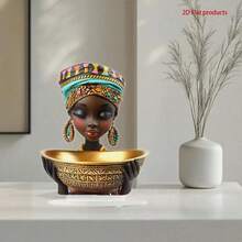 1 pieza de decoración de sobremesa acrílica 2D, con una mujer africana con un colorido tocado, adecuada para exhibir en el hogar u oficina, es un regalo ideal para Halloween o Navidad - Estilo casual