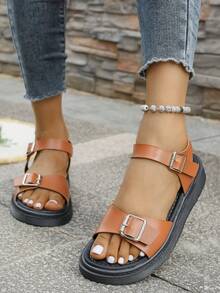 Sandali con suola spessa di colore unito, nuovi sandali estivi stile europeo americano con cinturini, punta aperta e stile romano, taglie comode