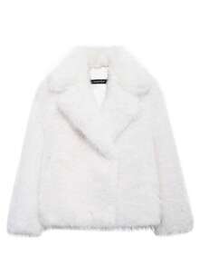 HH 女式冬季优雅纯色仿皮草效果长袖开衫外套女式休闲高街口袋外套 - 白色 - 查看 2