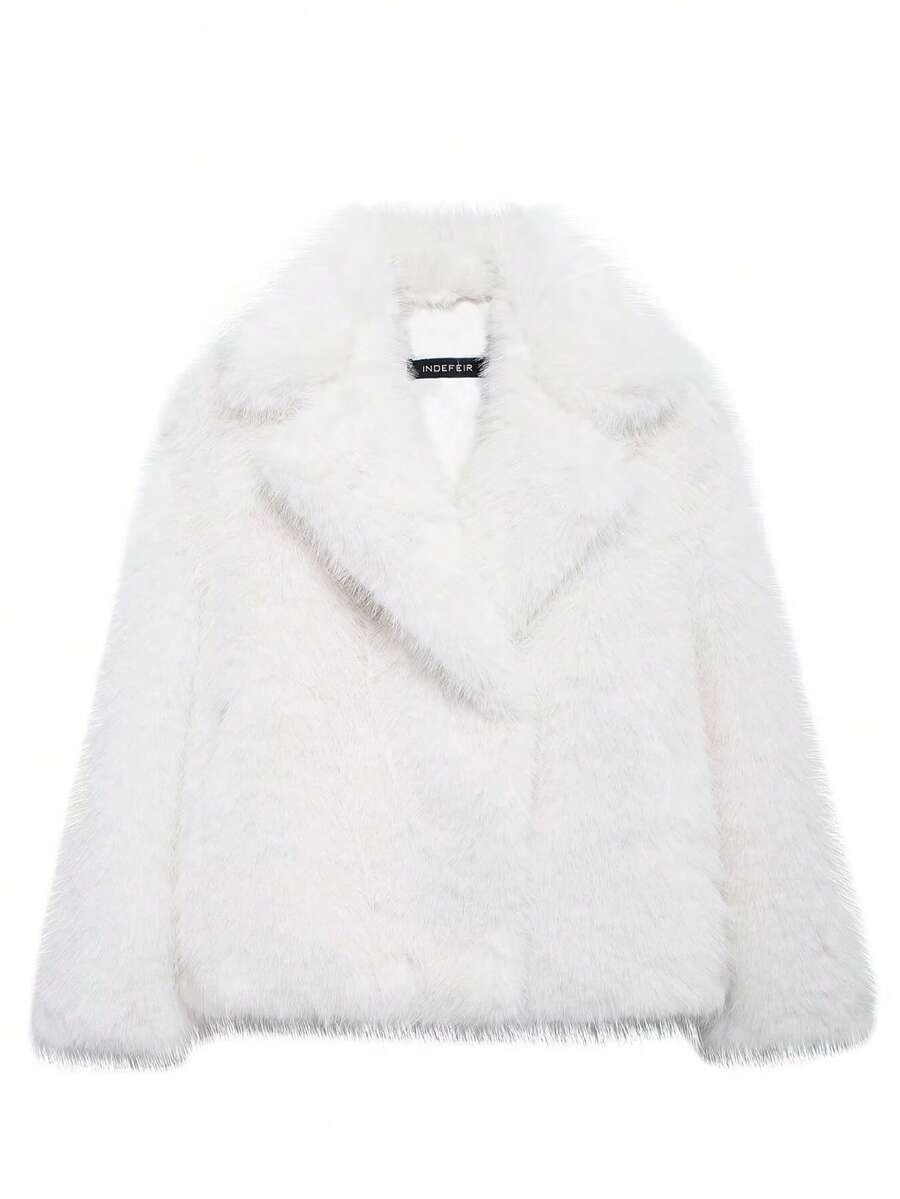 HH 女式冬季优雅纯色仿皮草效果长袖开衫外套女式休闲高街口袋外套