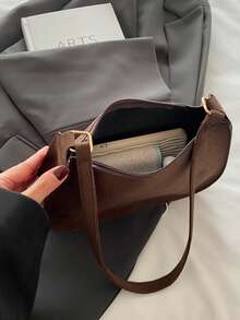 时尚简约单肩托特包手提包，复古复古腋下包，高端轻便拉链手提法棍包，多功能大容量小零钱包，别致欧美街头风，适合派对，上班通勤，化妆品收纳