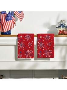 Fireworks Stars Patriotic 4th Of July Kitchen Towels Dish Towels, 16x24 Inch Farmhouse Memorial Day Decoration Hand Towels, Set Of 2 - 紅色 - 查看 5