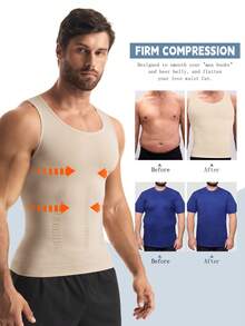 Men Slimming Body Shaper Vest Shirt Chest Compression Muscle Tank Top Tummy Control Underwear Shapewear Fitness Sports Gym Tank Top - Beige - View 5