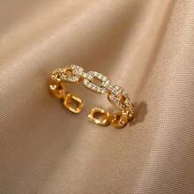 Adjustable Fashion Simple Ring Design For Women, Creative Hollow Splicing Synthetic Zirconia Stone Jewelry Gift For Party, Memorial Occasion