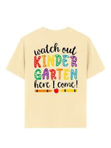 1pc Back To School Girls Casual Graphic Print Round Neck Short Sleeve T-Shirt, Summer Student Outfit - Crayon & Pencil Sketch Minimalist English Letter Style T-Shirt To Inspire Imagination And Self-Expression
