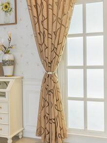 1件刺绣叶子图案半透明窗帘 - 灰色、白色、卡其色、红色可选。轻薄刺绣薄纱，适用于客厅、卧室等家居装饰