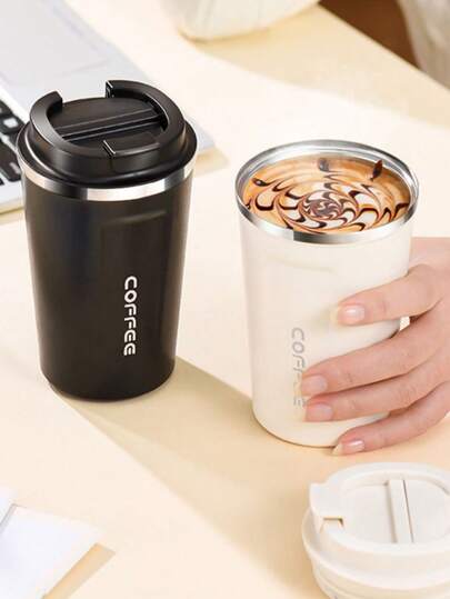 1 szt. 500 ml Jednokolorowy kubek do kawy latte premium, ze stali nierdzewnej, z podwójnymi ściankami, izolowany próżniowo, do napojów gorących i zimnych, odpowiedni na siłownię, w podróż, do biura lub na prezent