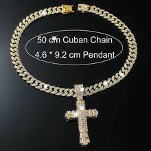 Men's Shiny Cuban Chain Necklace, Miami Style Silver Plated Gold Plated Shiny Necklace, Hop Necklace - 交叉-A金色 - 查看 2
